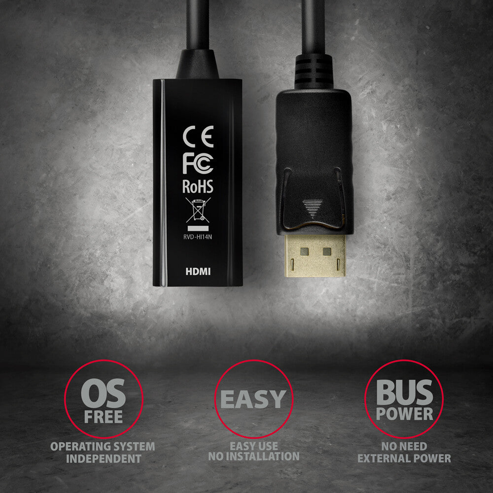 Axagon RVD-HI14N videokabel adapter 0,18 m DisplayPort HDMI Sort