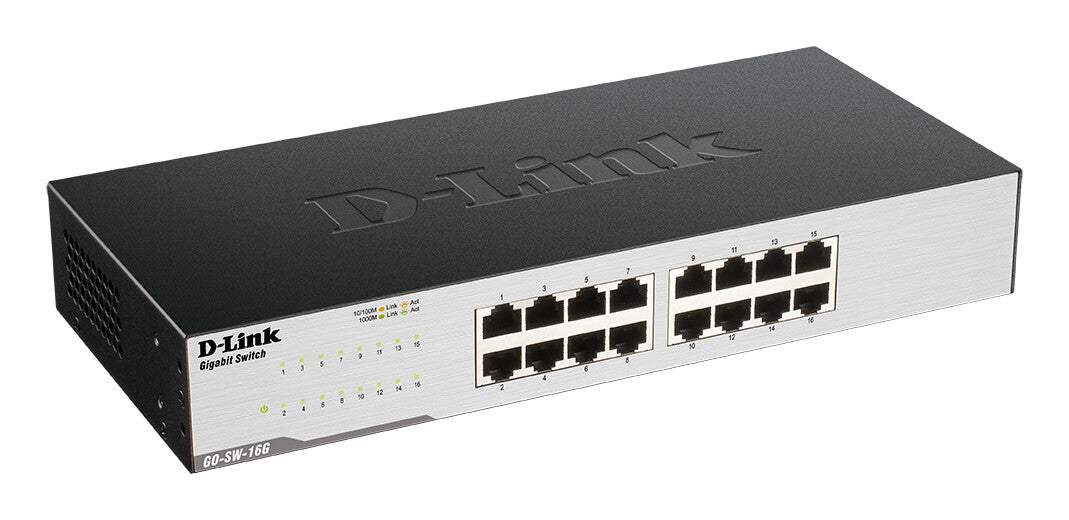 D-Link GO-SW-16G Ikke administreret L2 Gigabit Ethernet (10/100/1000) 1U Sort