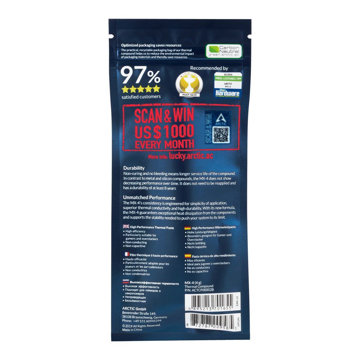 ARCTIC MX-4 kølekomponent Termisk pasta 8,5 W/mK 4 g