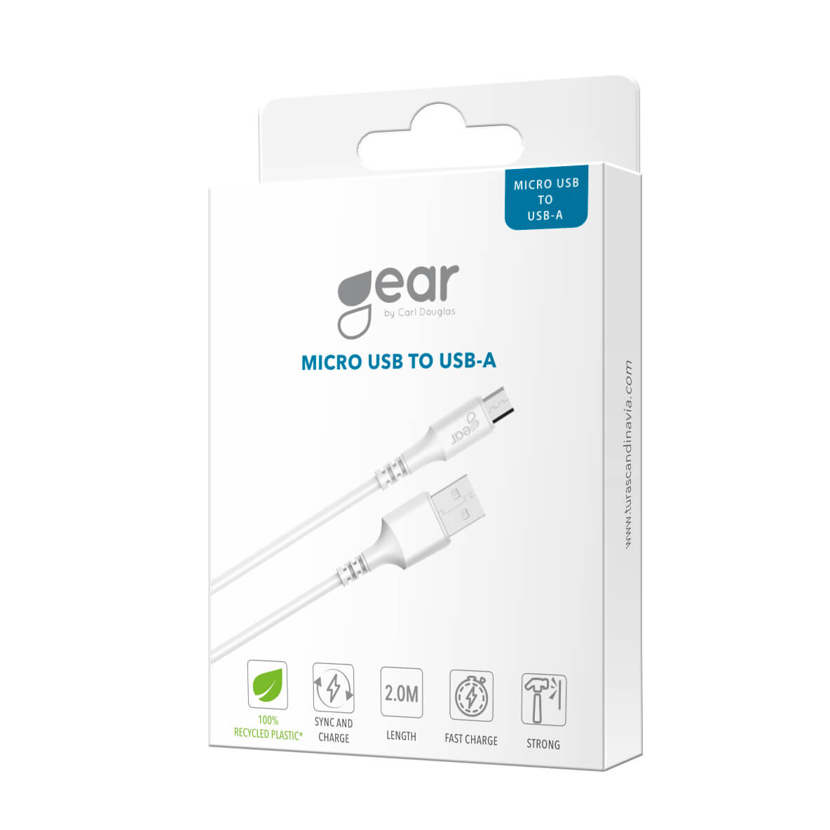 Gear Synkkabel Micro Usb To Usb A 2,0m Rundt Kabel Hvid