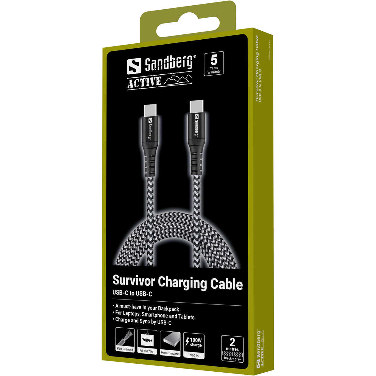 Sandberg 441-67 USB-kabel USB 2.0 2 m USB C 100 W Sort, Hvid