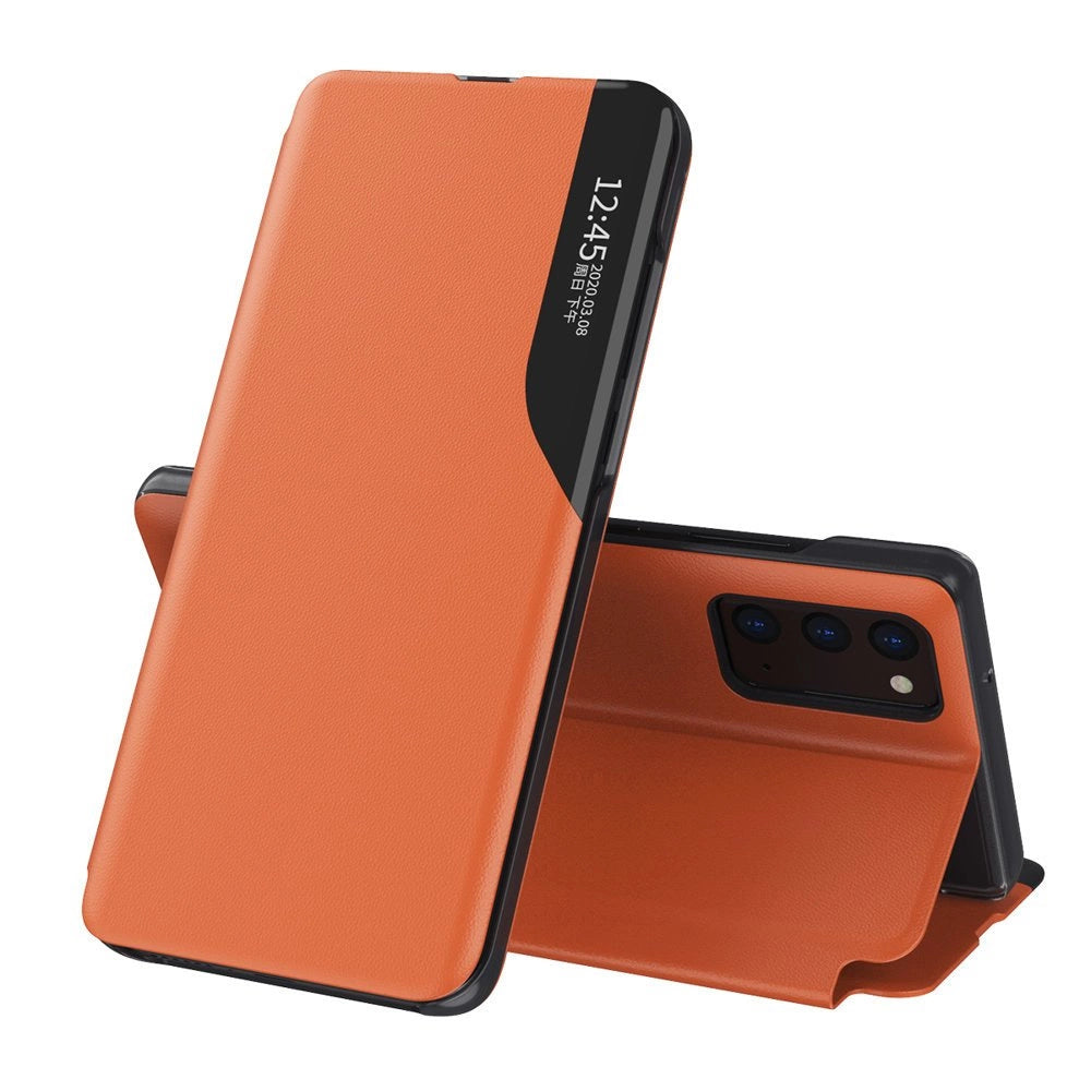 Eco læder View Case elegant bogreol type sag med kickstand til Samsung Galaxy A72 4G orange