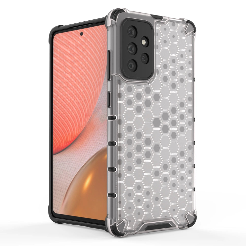 Honeycomb Case rustning med TPU Bumper til Samsung Galaxy A72 4G gennemsigtig