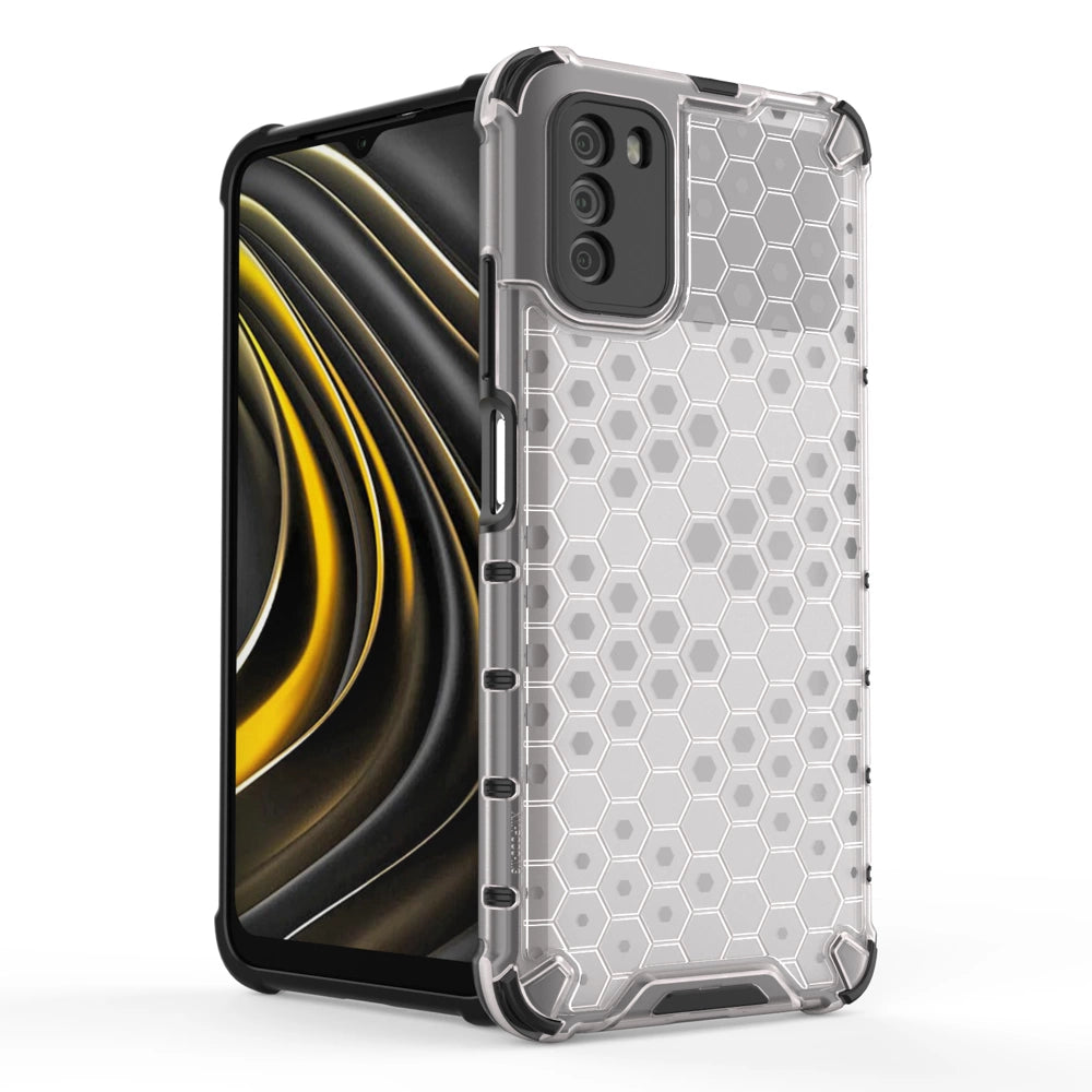 Honeycomb Case rustning med TPU Bumper til Xiaomi Poco M3 gennemsigtig
