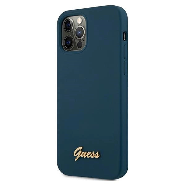 Guess GUHCP12LLSLMGBL iPhone 12 Pro Max 6.7" blå/blå hardcase Metal Logo Script