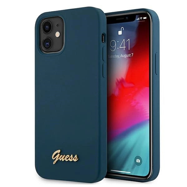 Guess GUHCP12SLSLMGBL iPhone 12 mini 5.4" blå/blå hardcase Metal Logo Script
