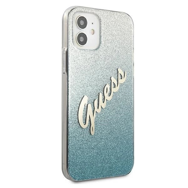 Guess GUHCP12SPCUGLSBL iPhone 12 mini 5.4" blå/blå hardcase Glitter Gradient Script