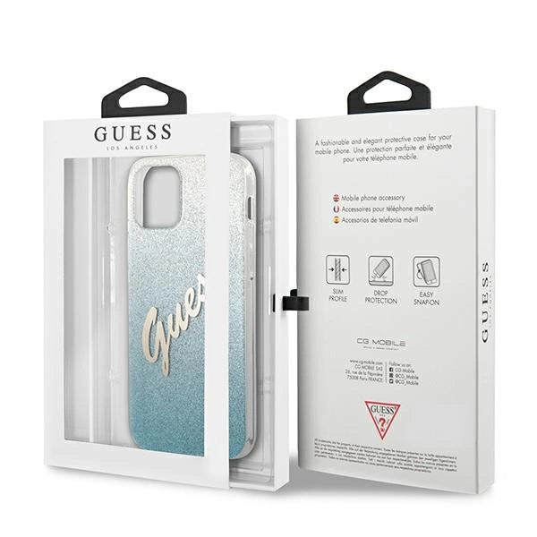 Guess GUHCP12SPCUGLSBL iPhone 12 mini 5.4" blå/blå hardcase Glitter Gradient Script