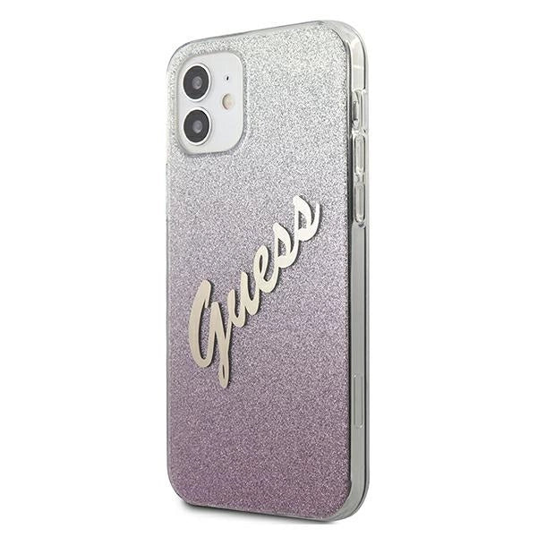 Guess GUHCP12SPCUGLSPI iPhone 12 mini 5.4" pink/pink hardcase Glitter Gradient Script