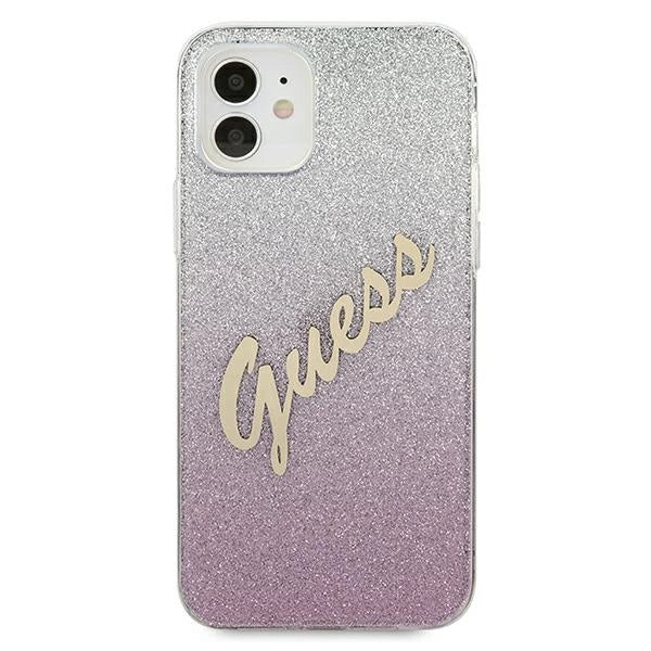 Guess GUHCP12SPCUGLSPI iPhone 12 mini 5.4" pink/pink hardcase Glitter Gradient Script