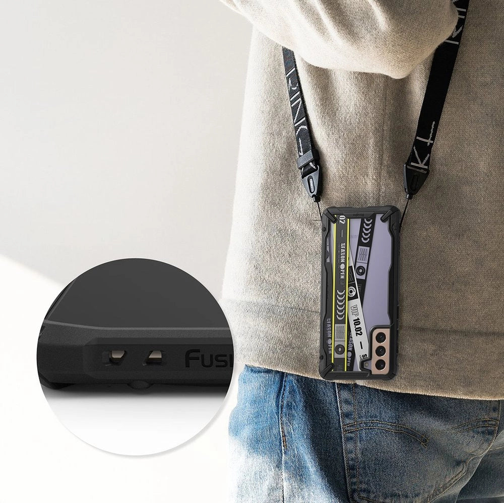 Ringke Fusion X Design holdbar PC-foder med TPU-støvler til Samsung Galaxy S21 + 5G (S21 Plus 5G) sort (Ticket band) (XDSG0052)