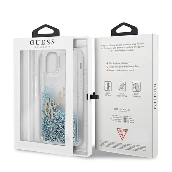 Guess GUHCP12LGLVSBL iPhone 12 Pro Max 6.7" blå/blå hardcase Glitter Vintage Script