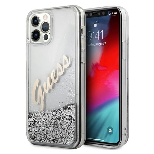 Guess GUHCP12LGLVSSI iPhone 12 Pro Max 6.7" sølv/sølv hardcase Glitter Vintage Script
