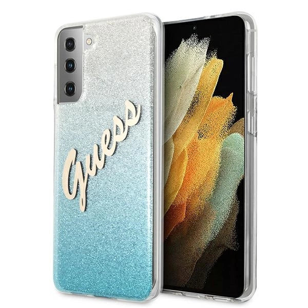 Guess GUHCS21MPCUGLSBL S21+ G996 blå/blå hardcase Glitter Gradient Script