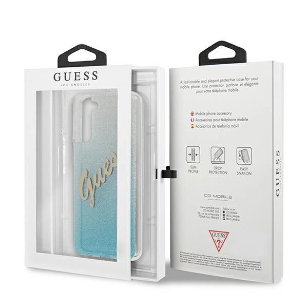Guess GUHCS21MPCUGLSBL S21+ G996 blå/blå hardcase Glitter Gradient Script