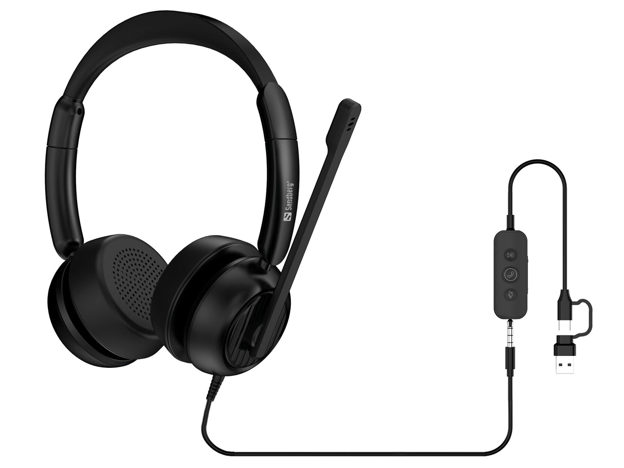 Sandberg 126-54 hovedtelefoner/headset Ledningsført Kontor/Callcenter USB Type-C / USB Type-A Sort