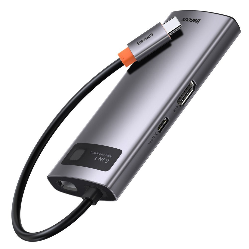 Baseus Metal Gleam 6-in-1 USB-C - USB-C PD 100W HUB 1x HDMI 4K 30Hz 3x USB-A 3.2 1x RJ45 - gray