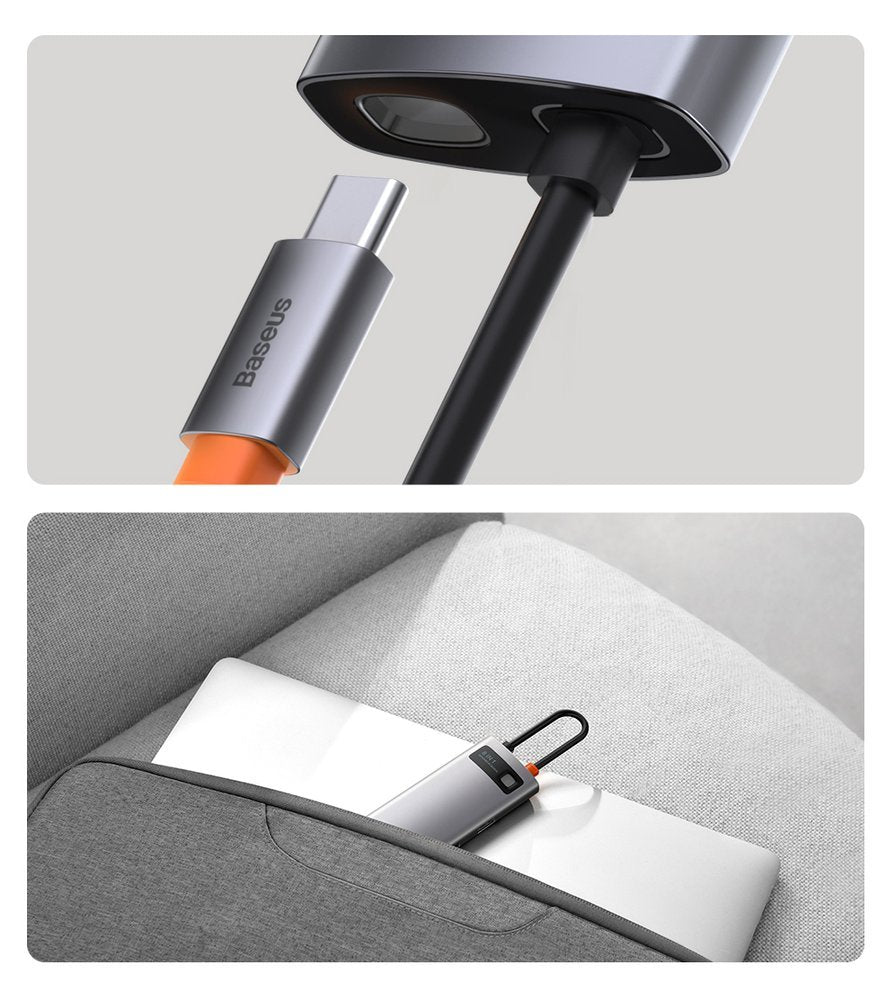 Baseus Metal Gleam 8in1 USB-C Hub - USB-C PD 100W 1x HDMI 4K 30Hz 1x SD and microSD card reader 3x USB-A 3.2 1xRJ45 - gray