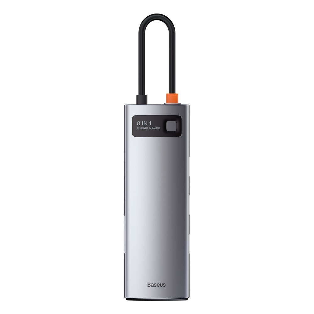 Baseus Metal Gleam 8in1 USB-C Hub - USB-C PD 100W 1x HDMI 4K 30Hz 1x SD and microSD card reader 3x USB-A 3.2 1xRJ45 - gray