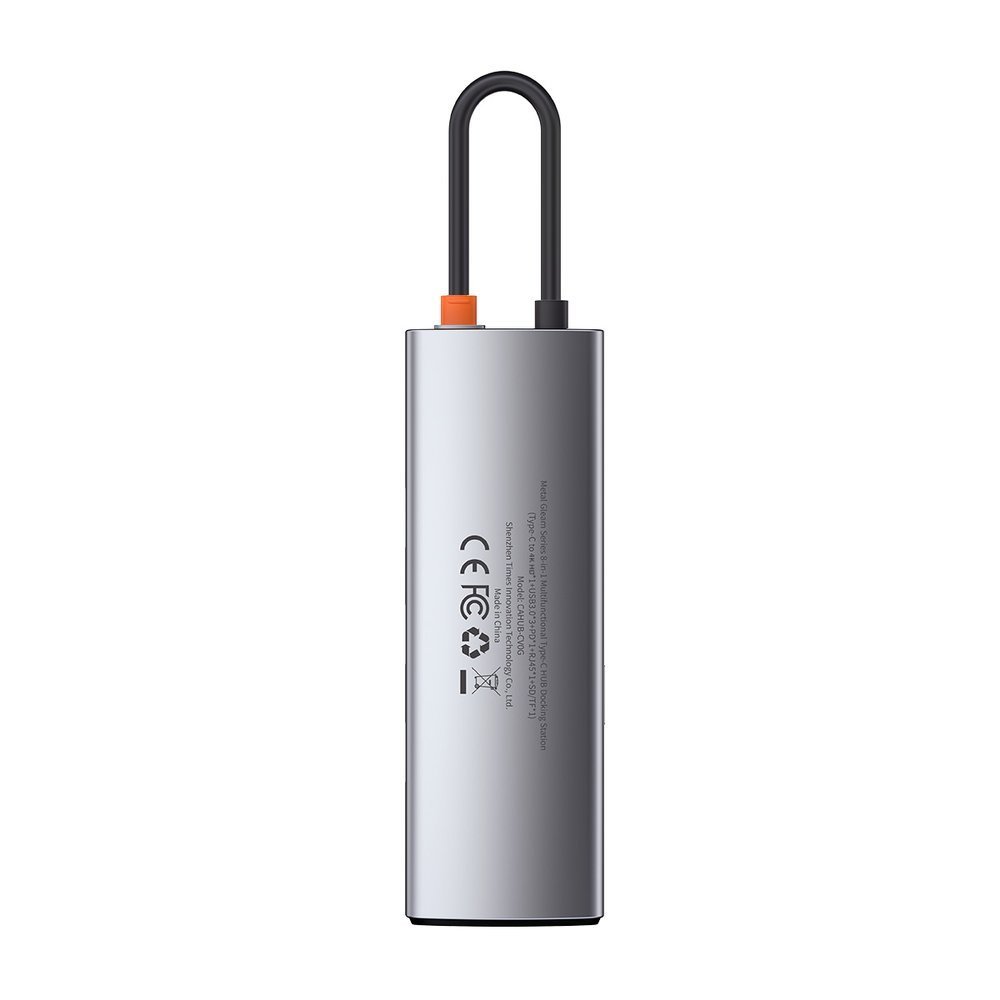 Baseus Metal Gleam 8in1 USB-C Hub - USB-C PD 100W 1x HDMI 4K 30Hz 1x SD and microSD card reader 3x USB-A 3.2 1xRJ45 - gray