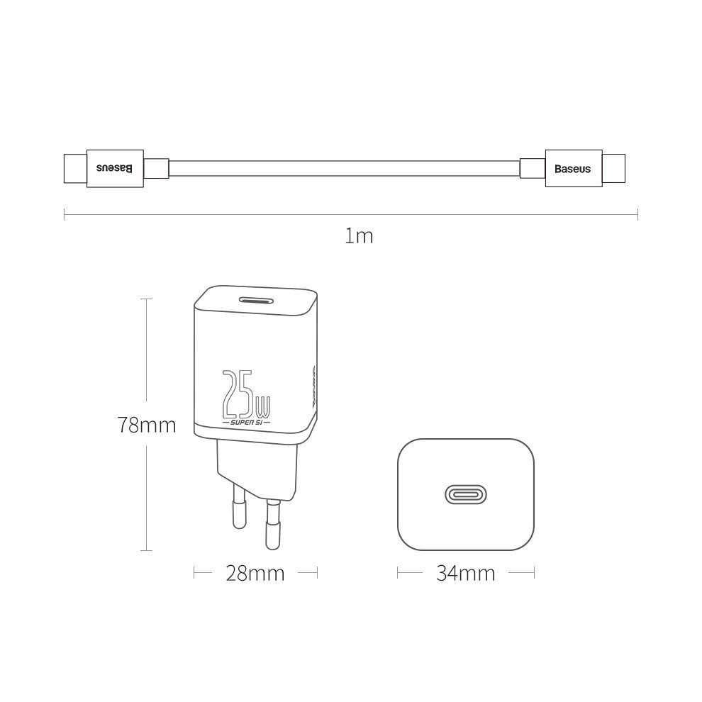 Baseus Super Si fast charger Quick Charge 3.0 Power Delivery 25W 3A + Cable USB Type C - USB Type C 3A 1m black (TZCCSUP-L01)