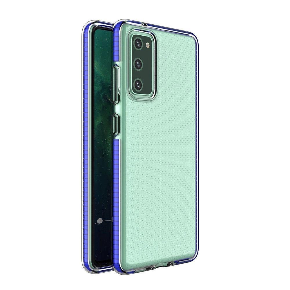 Spring Case klar TPU gel beskyttende cover med farverig ramme til Samsung Galaxy A72 4G mørk blå