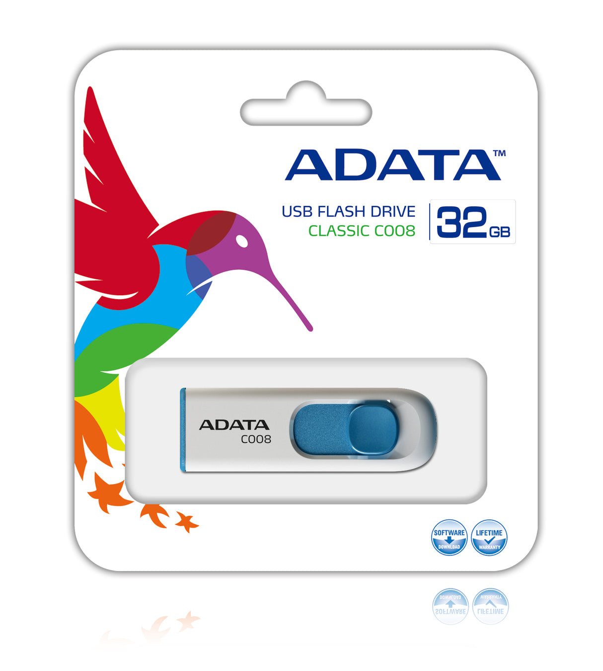 ADATA 32GB C008 USB-nøgle USB Type-A 2.0 Blå, Hvid