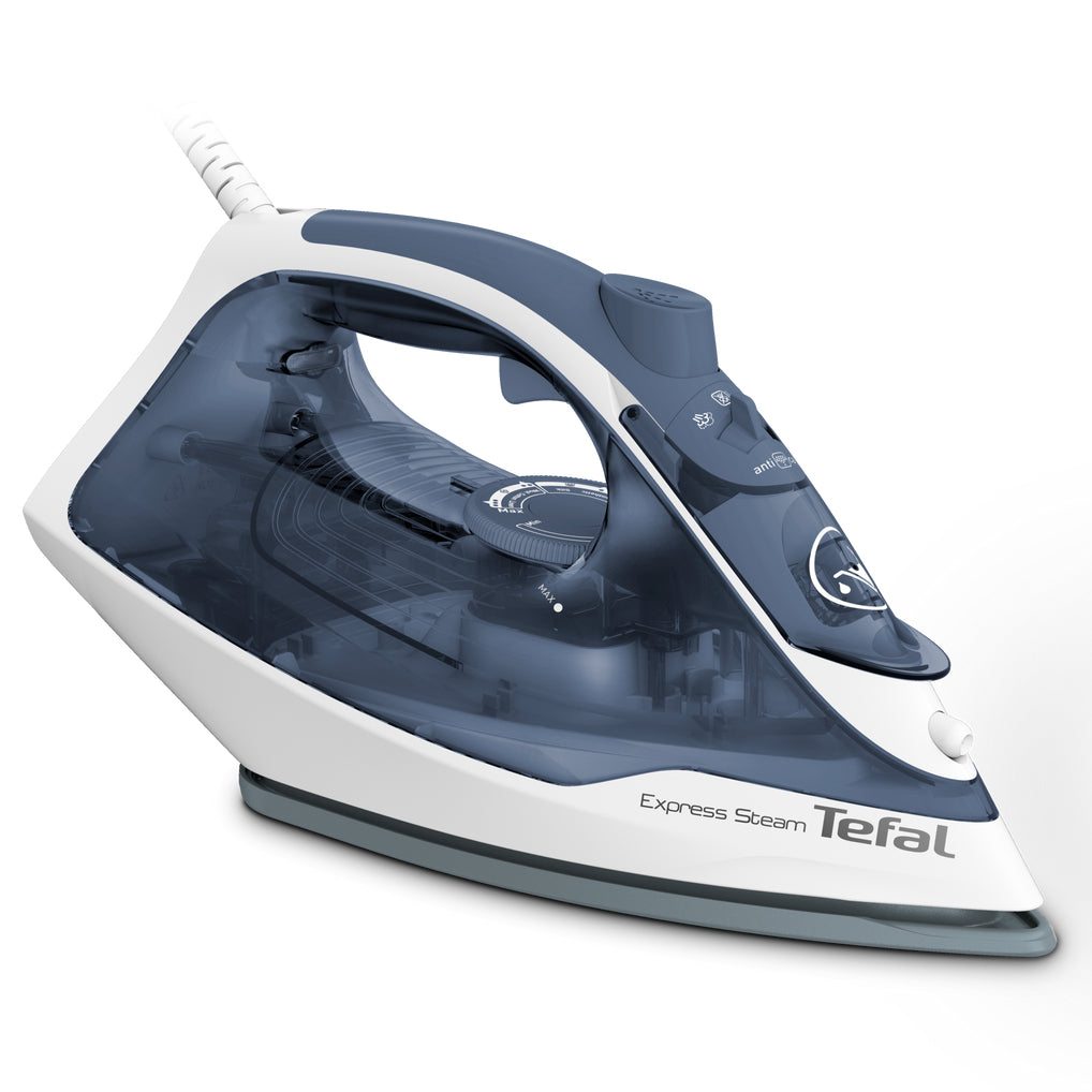 Tefal Express Steam FV2837 Tør & dampstrygejern Durilium -strygesål 2400 W Blå, Grå, Hvid