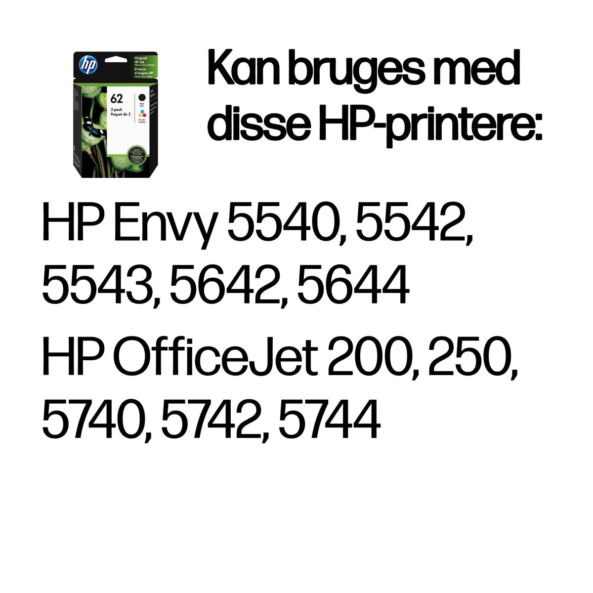 HP 62 Farve (cyan, magenta, gul) Pigmenteret sort Blæk N9J71AE