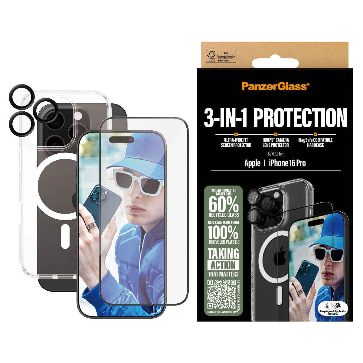 PanzerGlass ® 3-i-1 Beskyttelsespakke iPhone 16 Pro