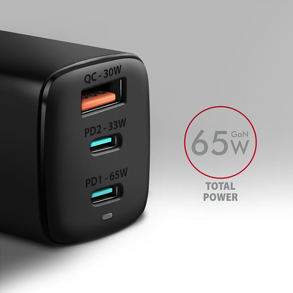 Axagon ACU-DPQ65 oplader til mobil enhed Mobiltelefon, Netbook, Laptop, Smartphone, SmartWatch, Tablet, Universel Sort Vekselstrøm Hurtig opladning Indendørs