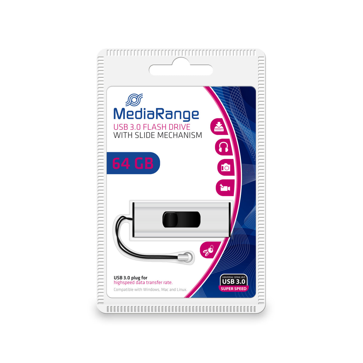MediaRange MR917 USB-nøgle 64 GB USB Type-A 3.2 Gen 1 (3.1 Gen 1) Sort, Sølv
