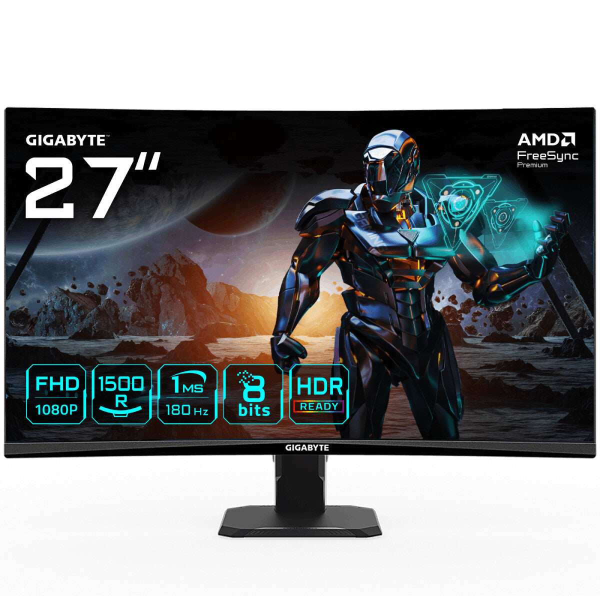 GIGABYTE GS27FC 27" FHD Curved Gaming Monitor - 1920 x 1080, 180Hz, 1, 250 cd/m², FreeSync Premium, HDR Ready, HDMI 2.0, Displayport 1.4