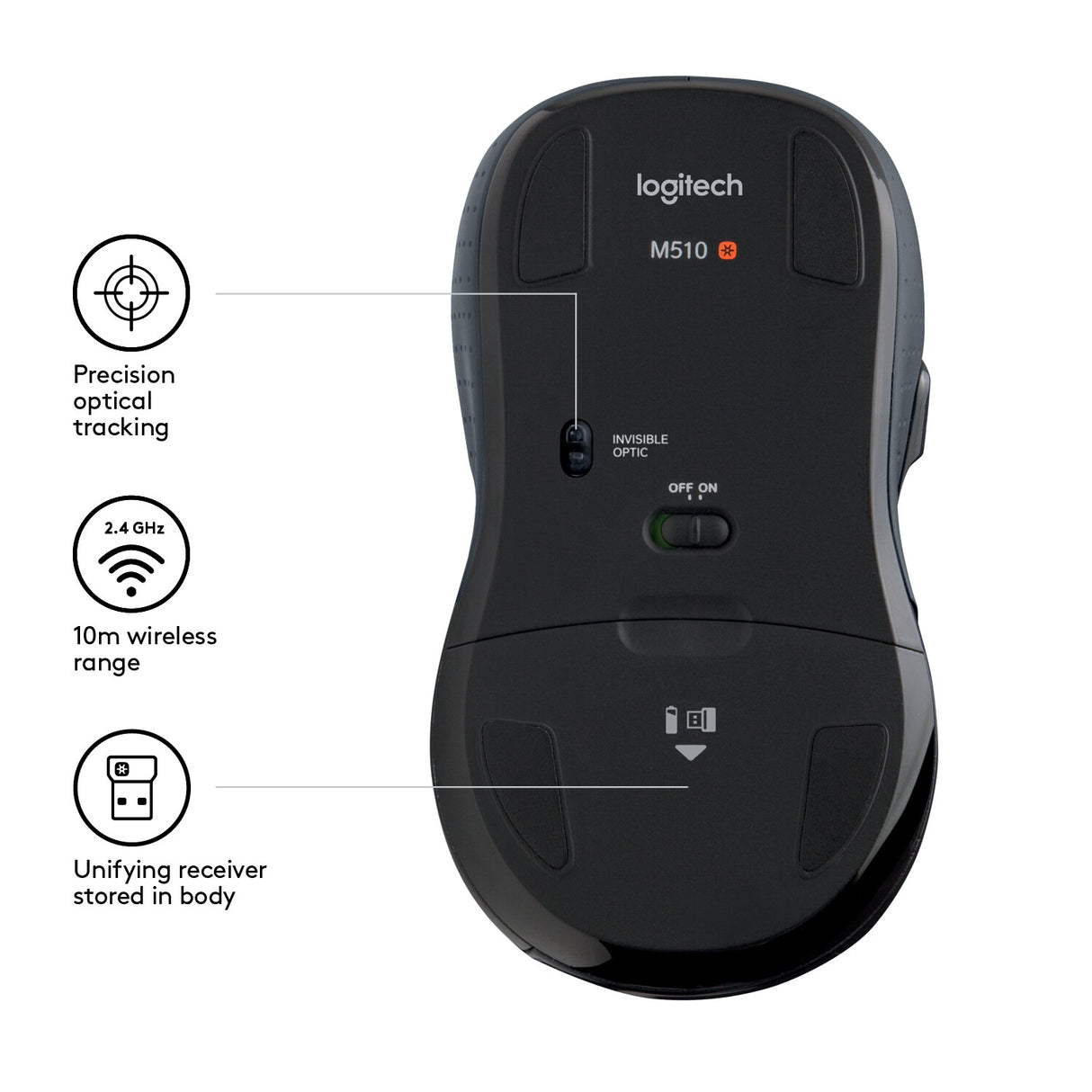 Logitech M510 mus Højre hånd RF trådløst Laser 1000 dpi