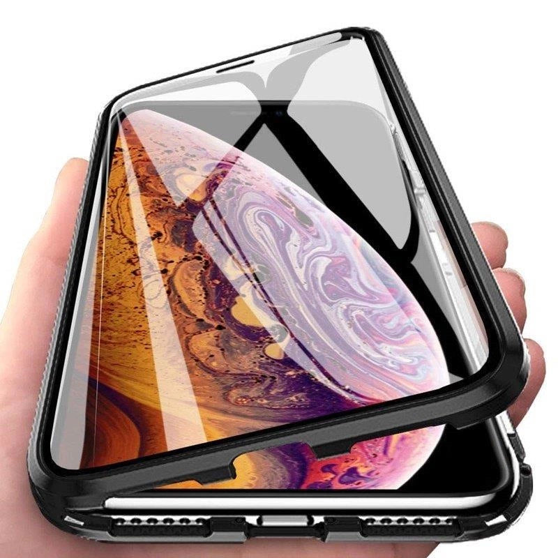 Wozinsky Full Magnetic Case Full Body Front og Back Cover med indbygget glas til Vivo X60 sort-gennemsigtig