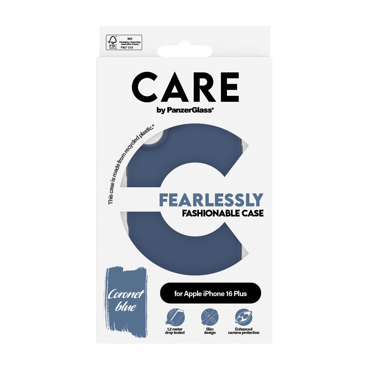 PanzerGlass CARE by ® Fashionable Case Blå iPhone 16 Plus