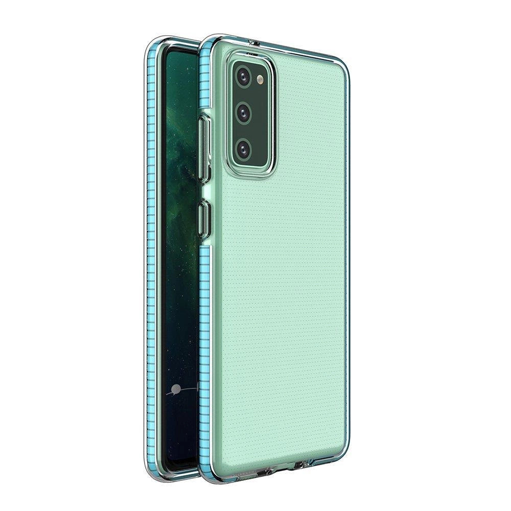 Spring Case klar TPU gel beskyttende cover med farverig ramme til Samsung Galaxy A72 4G lyseblå