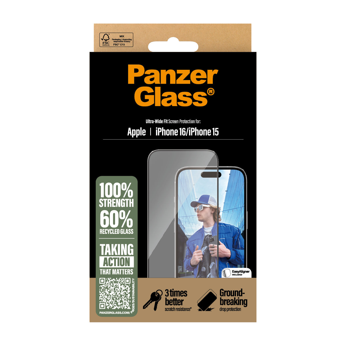 PanzerGlass ® Skærmbeskyttelse iPhone 16 | 15 | Ultra-Wide Fit