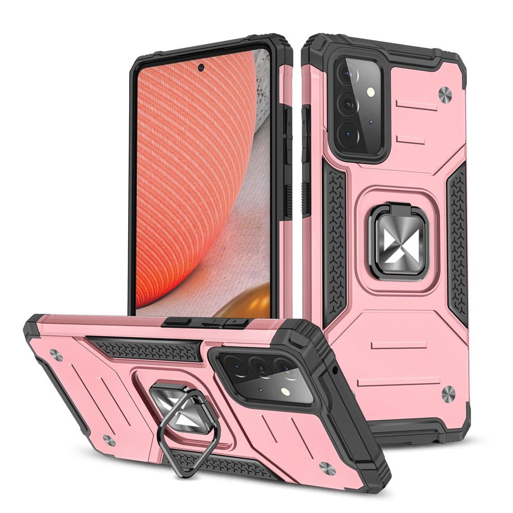 Wozinsky Ring Armor Case Kickstand Tough Rugged Cover til Samsung Galaxy A72 4G lyserød