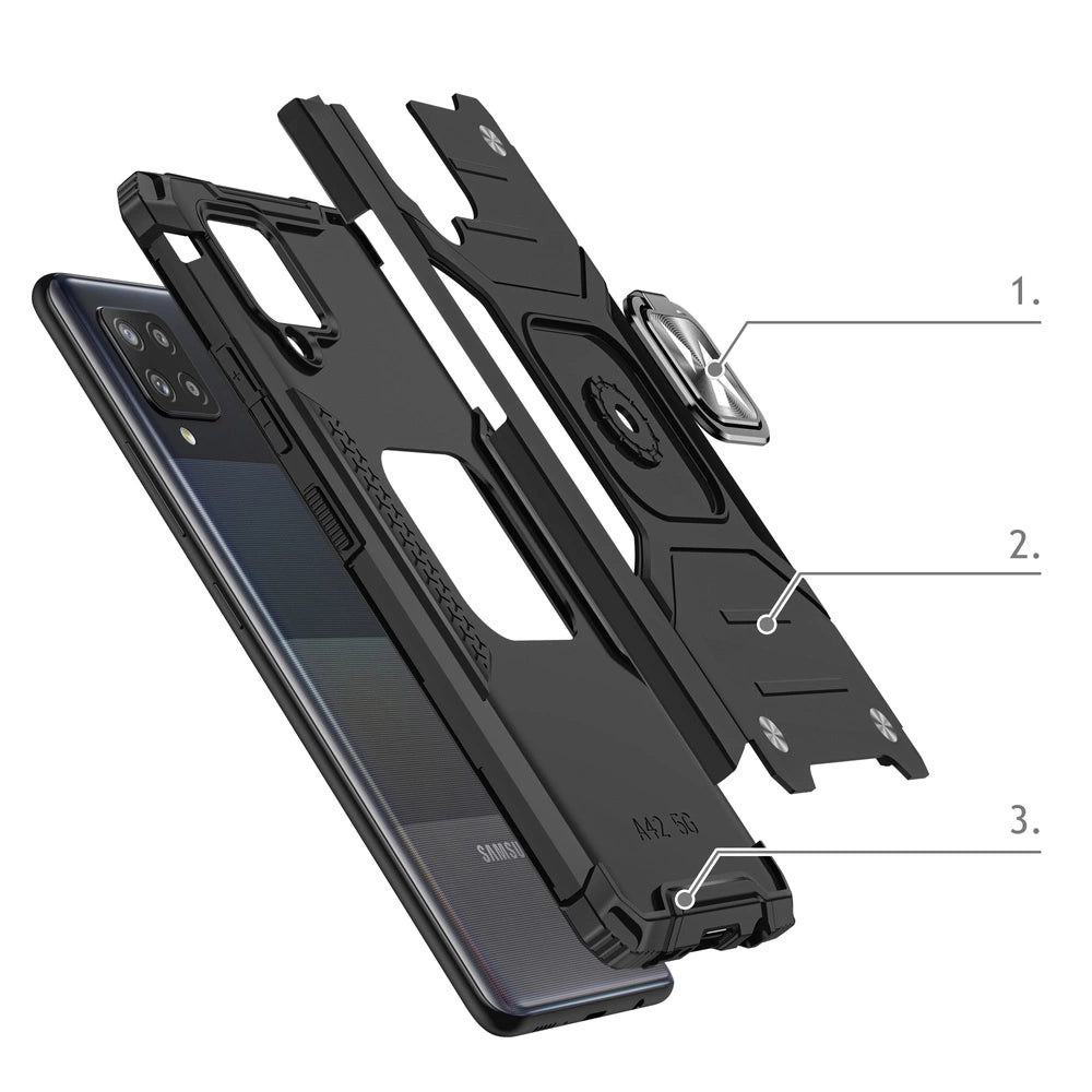 Wozinsky Ring Armor Case Kickstand Tough Rugged Cover til Samsung Galaxy A42 5G sølv