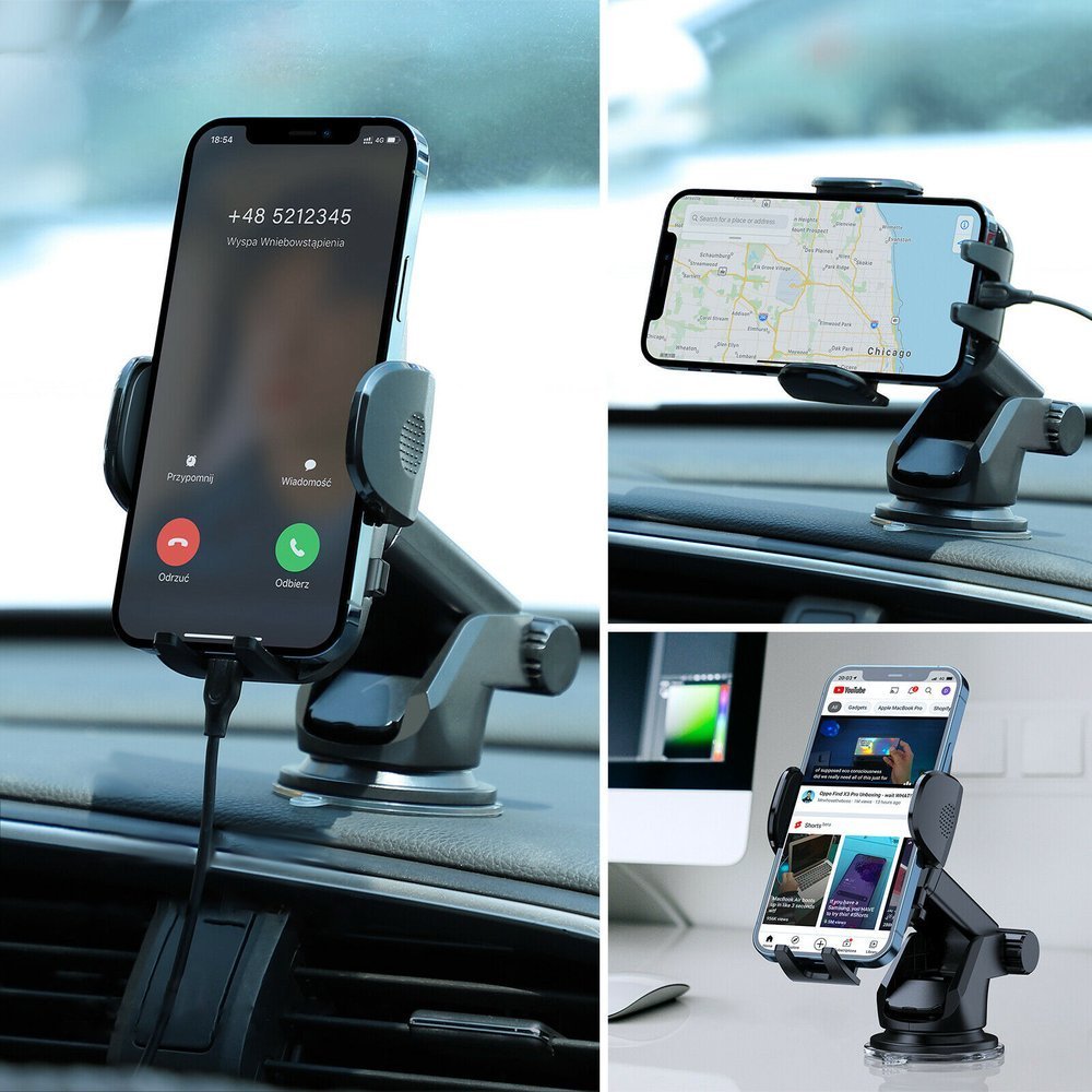 Joyroom biltelefonholder med teleskopisk udstrækbar arm til instrumentbræt og forrude sort (JR-ZS259)