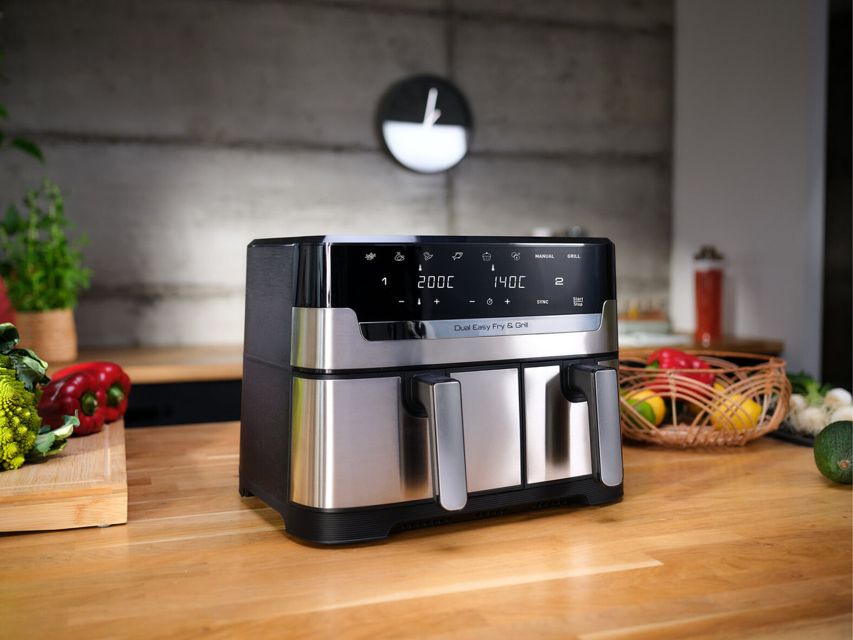 Tefal Dual Easy Fry & Grill EY905D Dobbelt 8,3 L Enkeltstående 2700 W Varmluftsteger Rustfrit stål
