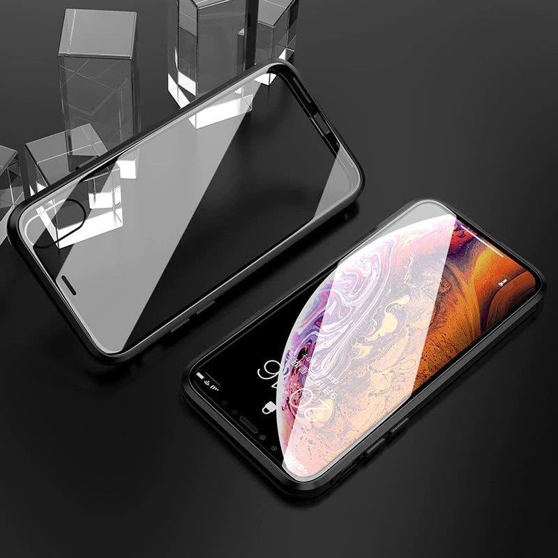 Wozinsky Full Magnetic Case Full Body Front og Back Cover med indbygget glas til Samsung Galaxy A72 4G sort-gennemsigtig