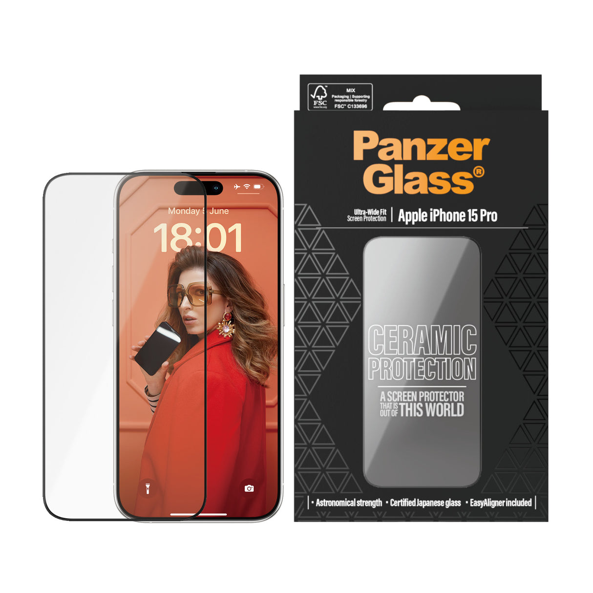PanzerGlass ® Ceramic Skærmbeskyttelse iPhone 15 Pro | Ultra-Wide Fit m. EasyAligner