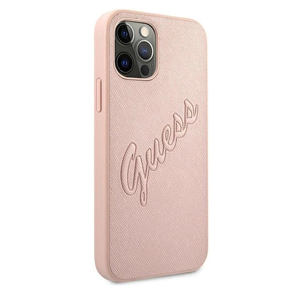 Guess GUHCP12LRSAVSRG iPhone 12 Pro Max 6.7" pink/pink hardcase Saffiano Vintage Script