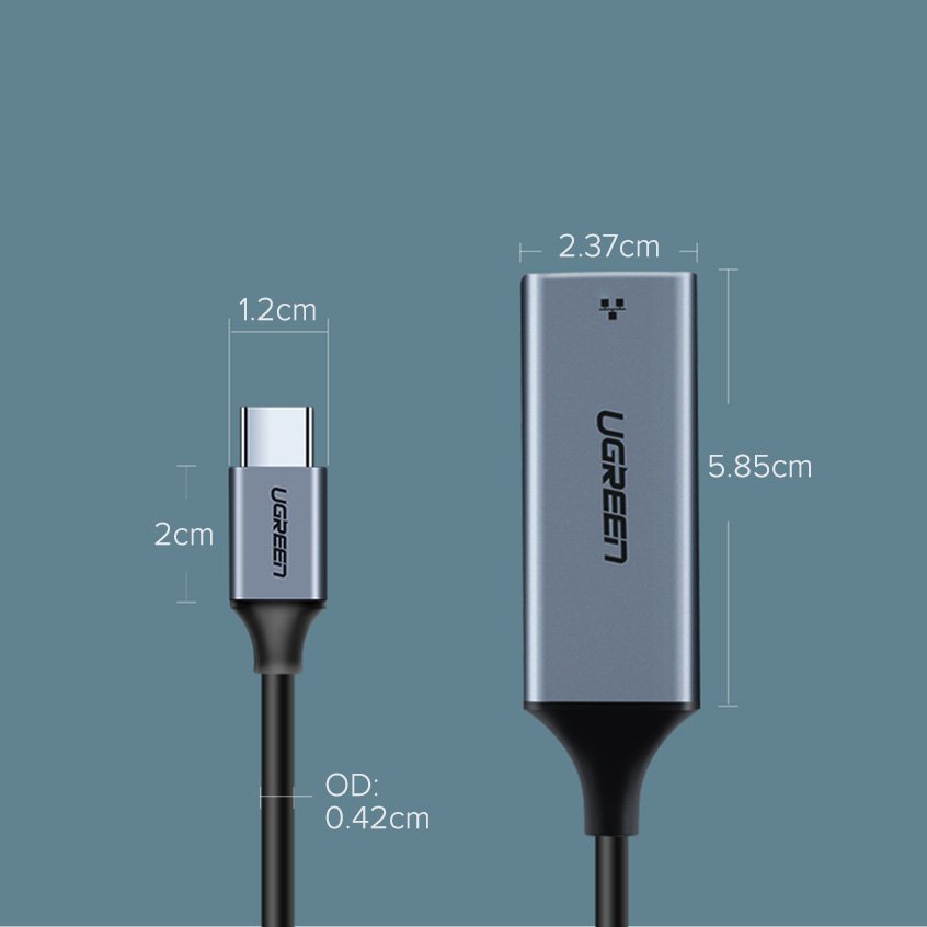 Ugreen eksternt netværksadapter RJ45 - USB Type C (1000 Mbps / 1 Gbps) Gigabit Ethernet grå (CM199)