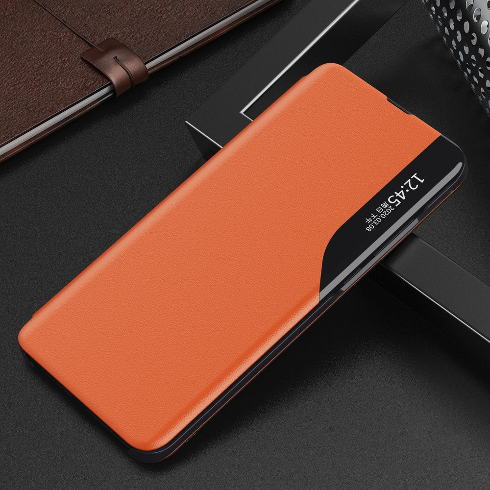 Eco læder View Case elegant bogreol type sag med kickstand til Samsung Galaxy A22 4G orange