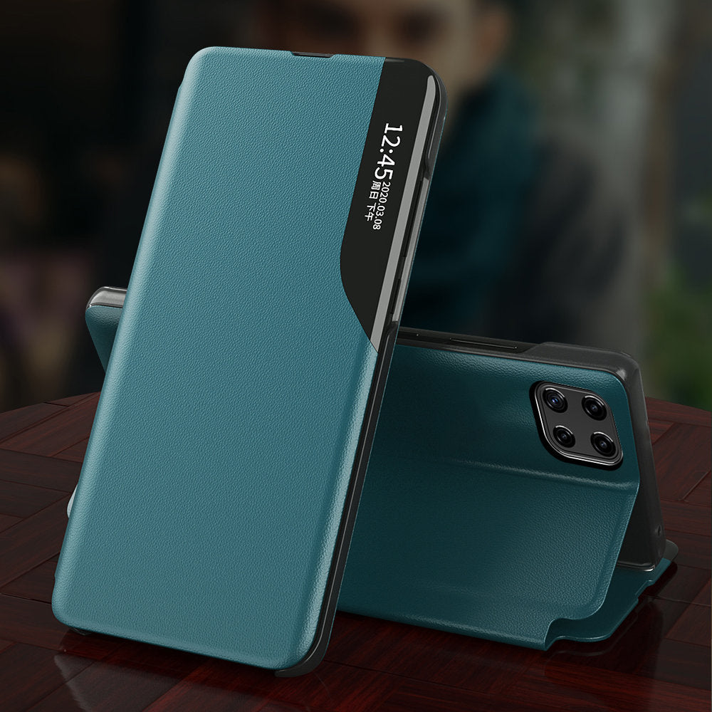 Eco læder View Case elegant bogreol type sag med kickstand til Samsung Galaxy A22 4G orange