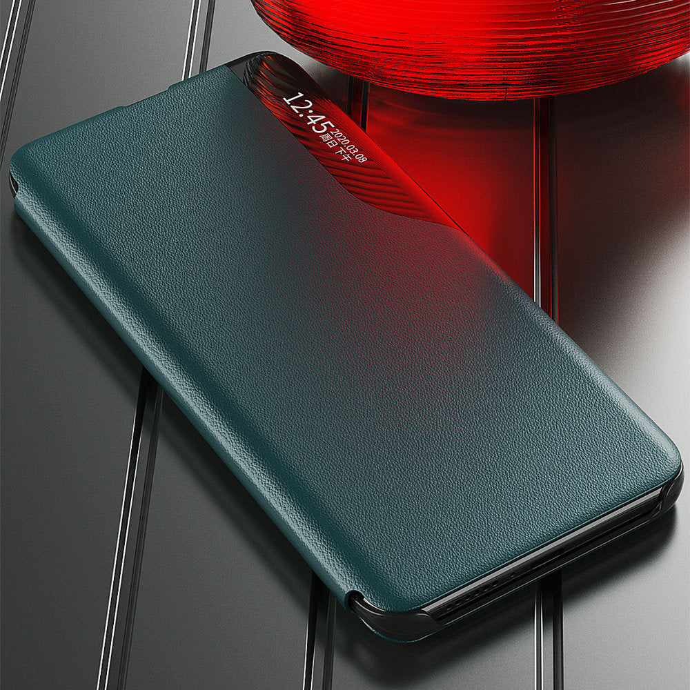 Eco læder View Case elegant bogreol type sag med kickstand til Samsung Galaxy A22 4G orange