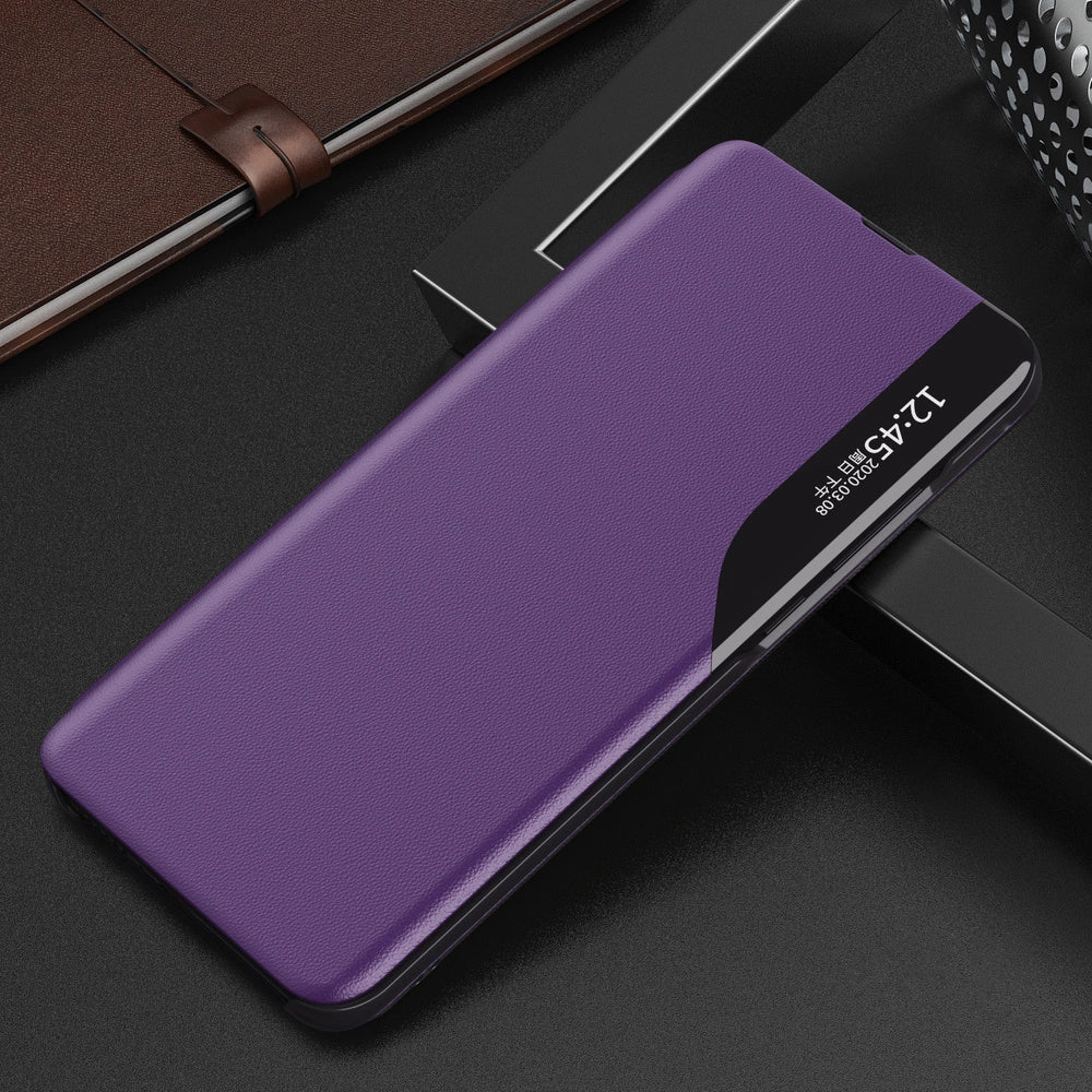 Eco læder View Case elegant bogreol type sag med kickstand til Samsung Galaxy A22 4G lilla